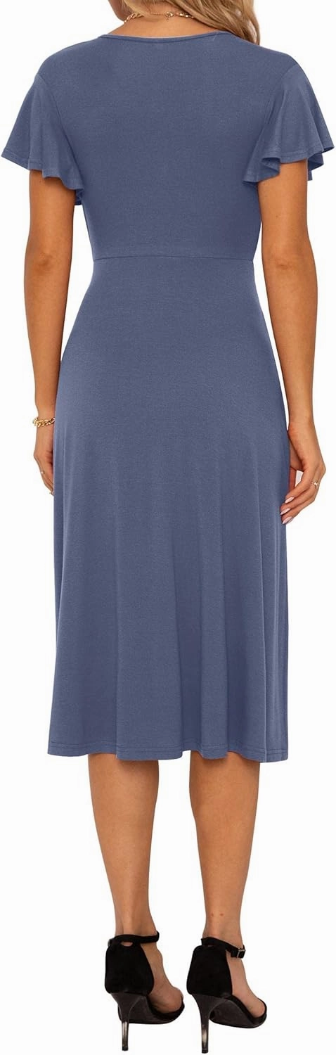 GRECERELLE Spring Summer Dress for Women Casual Ruffle Short Sleeve Wrap V-Neck Dress