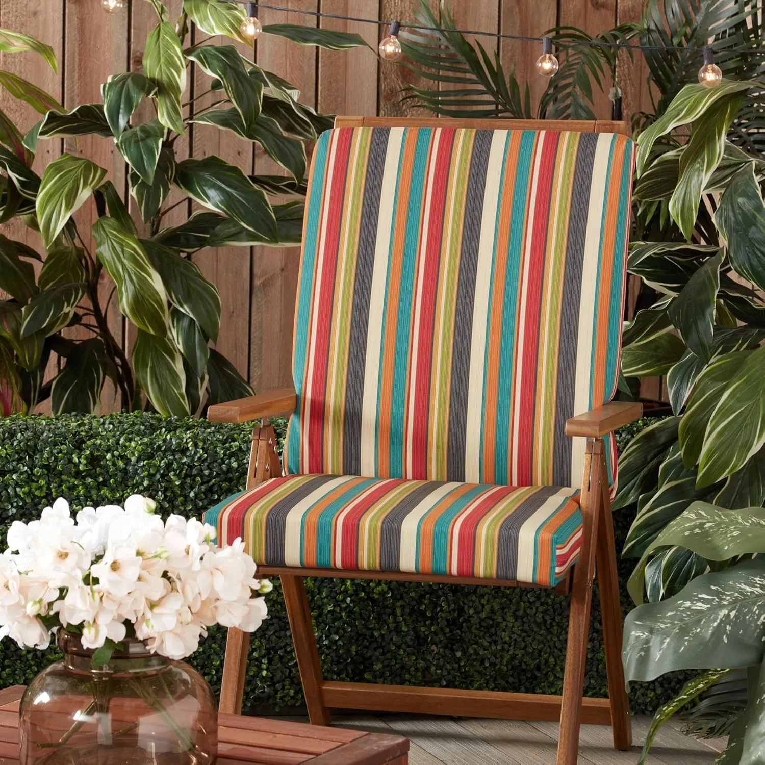 Greendale Home Fashions Outdoor High Back Dining Chair Pad, Adobe Stripe