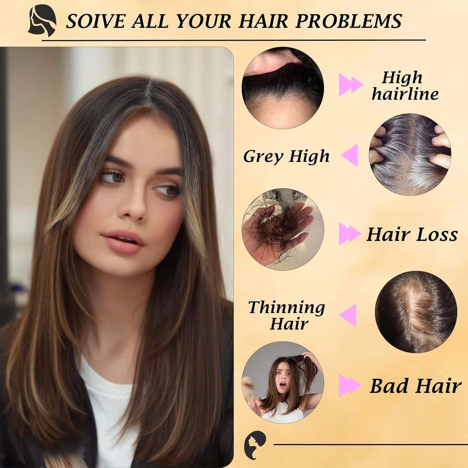 Hair Toppers 6''×5.5'' large for Women with Thinning Hair Straight Hair Topper with Bangs lace Hairpiece Synthetic Wig (Dark Brown to Warm Auburn Balayage with Light Highlights)