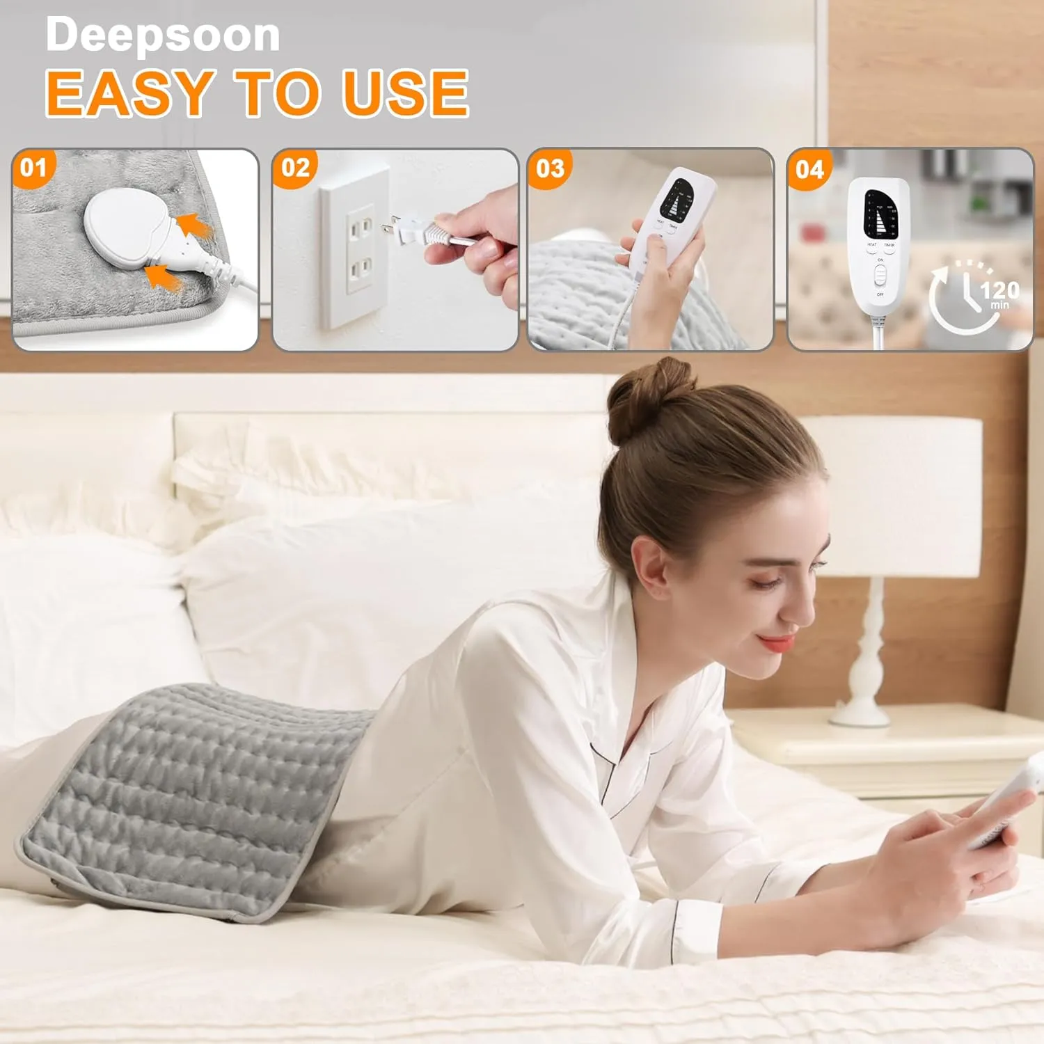 Heating Pad,Electric Heating Pads for Back,Neck,Abdomen,Fathers Day Dad Gifts,Moist Heating Pad for Shoulder,Knee,Arms,Legs,Dry/Moist Heat & Auto Shut Off,Birthday Gifts for Men(Light Gray, 24''×12'')