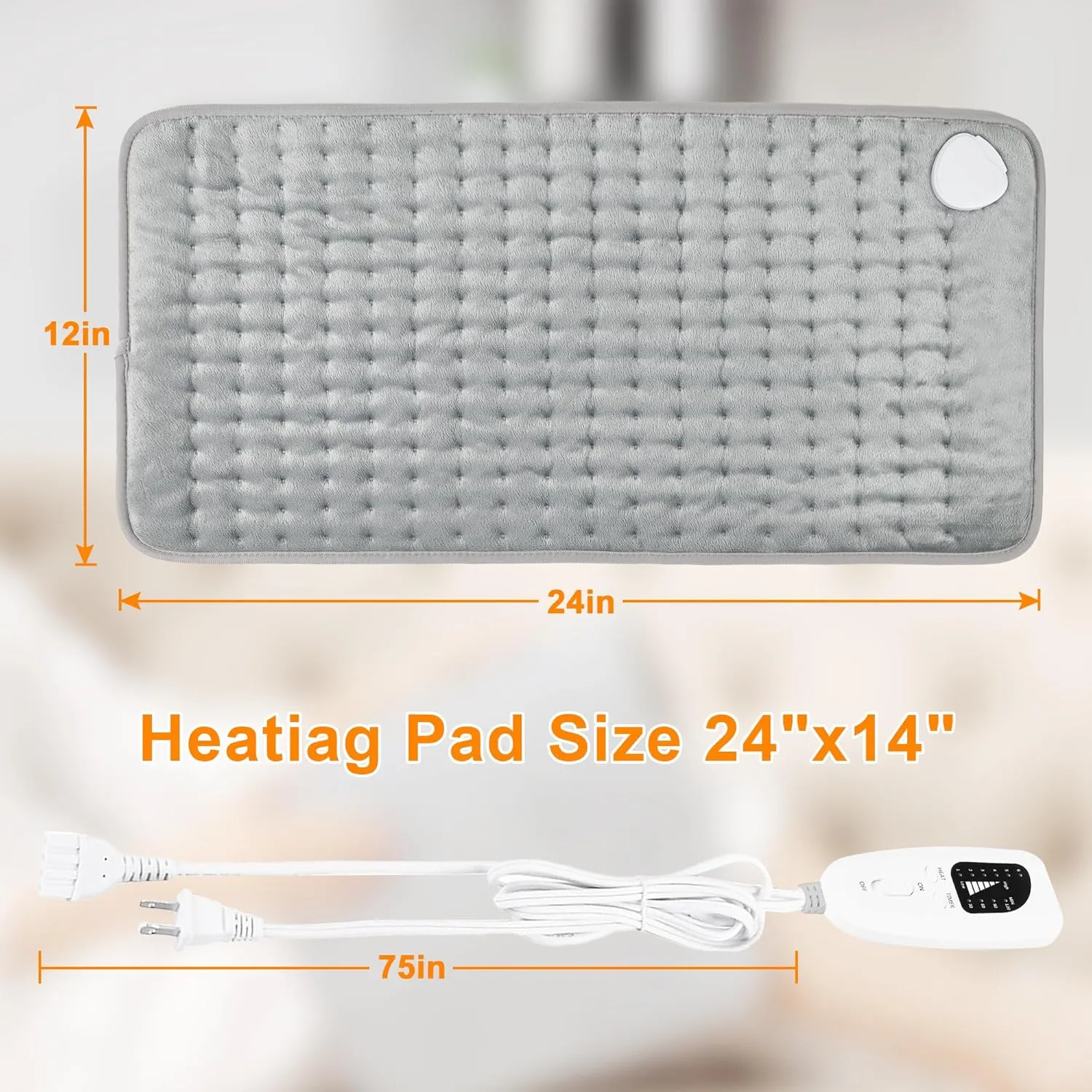 Heating Pad,Electric Heating Pads for Back,Neck,Abdomen,Mothers Day Gift,Moist Heating Pad for Shoulder,Knee,Arms and Legs,Dry/Moist Heat & Auto Shut Off,Birthday Gifts for Men(Light Gray, 24''×12'')