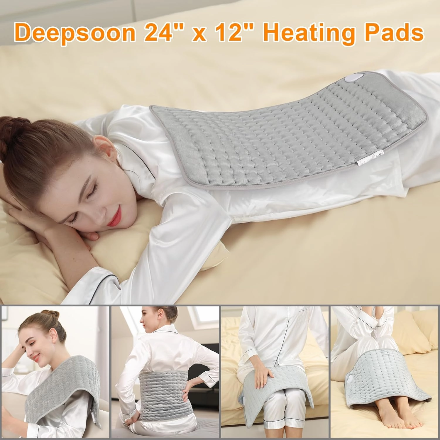 Heating Pad,Electric Heating Pads for Back,Neck,Abdomen,Mothers Day Gift,Moist Heating Pad for Shoulder,Knee,Arms and Legs,Dry/Moist Heat & Auto Shut Off,Birthday Gifts for Men(Light Gray, 24''×12'')