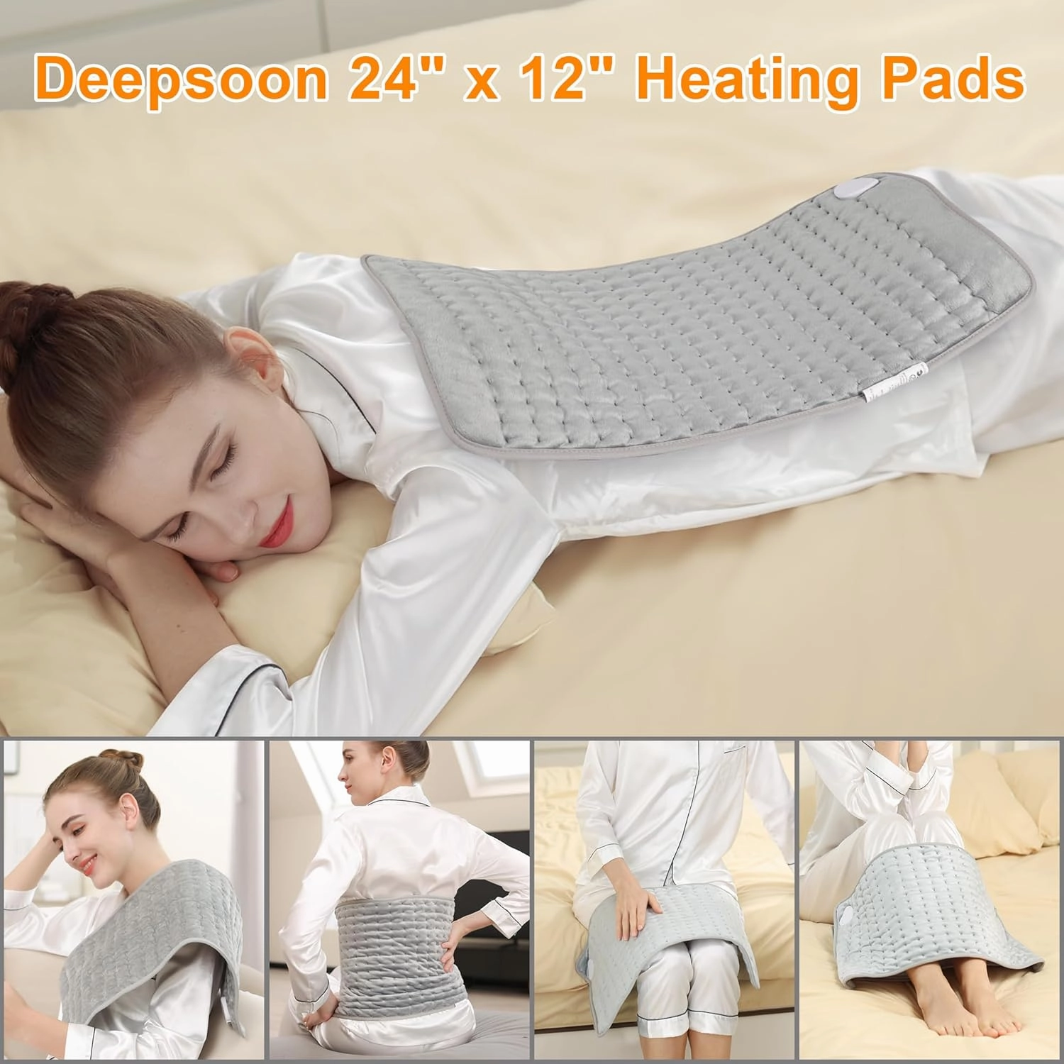Heating Pad,Electric Heating Pads for Back,Neck,Abdomen,Mothers Day Gift,Moist Heating Pad for Shoulder,Knee,Arms and Legs,Dry/Moist Heat & Auto Shut Off,Birthday Gifts for Men(Light Gray, 24''×12'')
