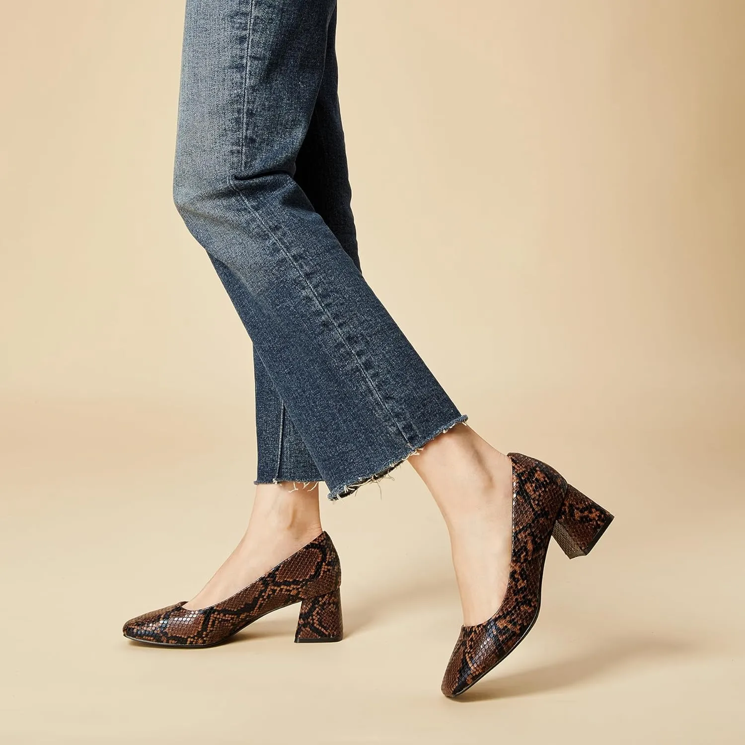 Heel The World Women's Pumps,Low Chunky Block Heels,Square Toe Patent Women Dress Shoes for Party Office