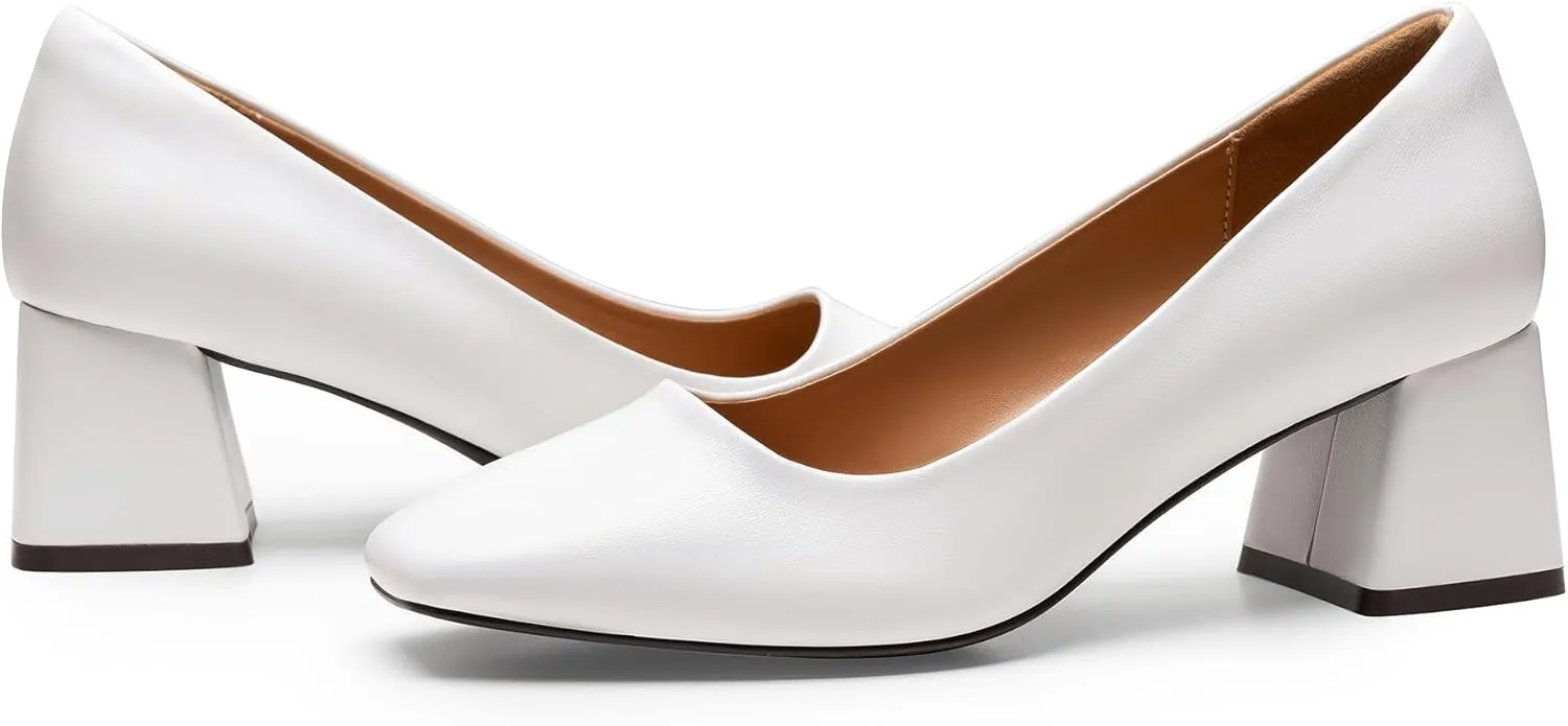 Heel The World Women's Pumps,Low Chunky Block Heels,Square Toe Patent Women Dress Shoes for Party Office