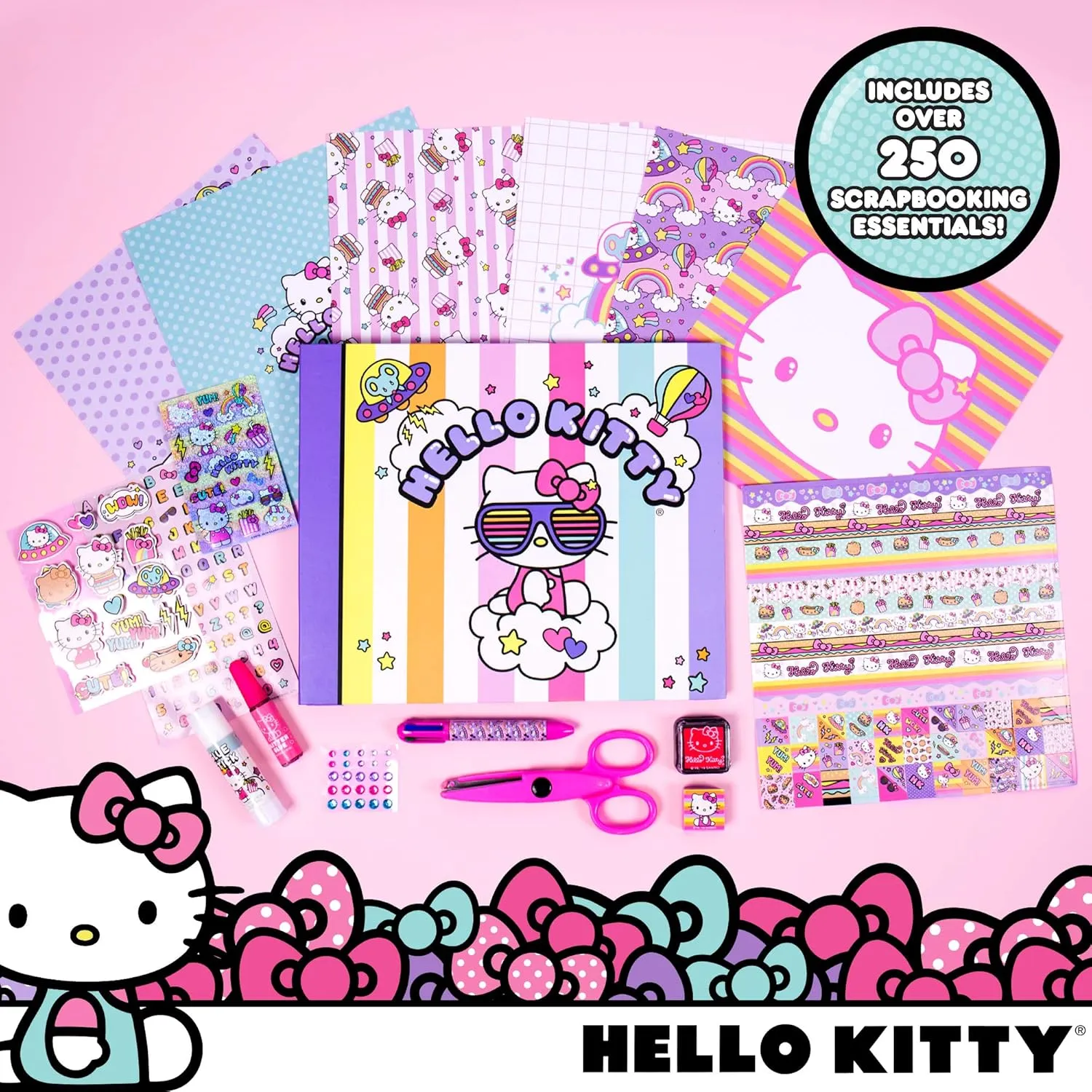 Hello Kitty All-in-One DIY , Design Your Own Scrapbook with Over 250 Essentials, Great Hello Kitty Toys for Weekend Activity, Photo & Keepsake Album for Kids Ages 5, 6, 7, 8, 9, Small, Multicolor