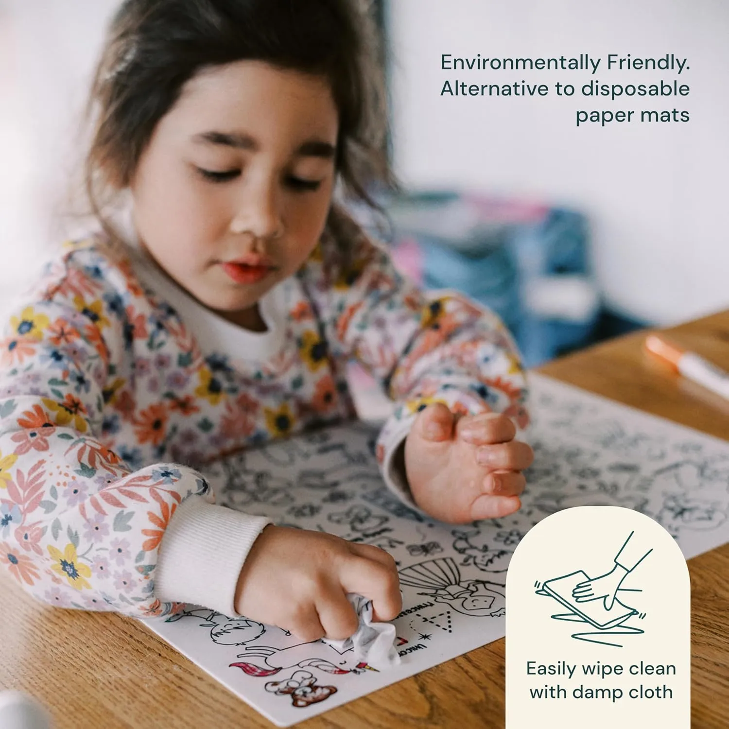 Hey Doodle Brighter Days Classic Doodle Mat – Reusable Silicone Coloring Mat for Toddlers and Kids – Educational Affirmation Activity Pad with 9 Markers – Mess-Free Travel Toy – Ages 3-7
