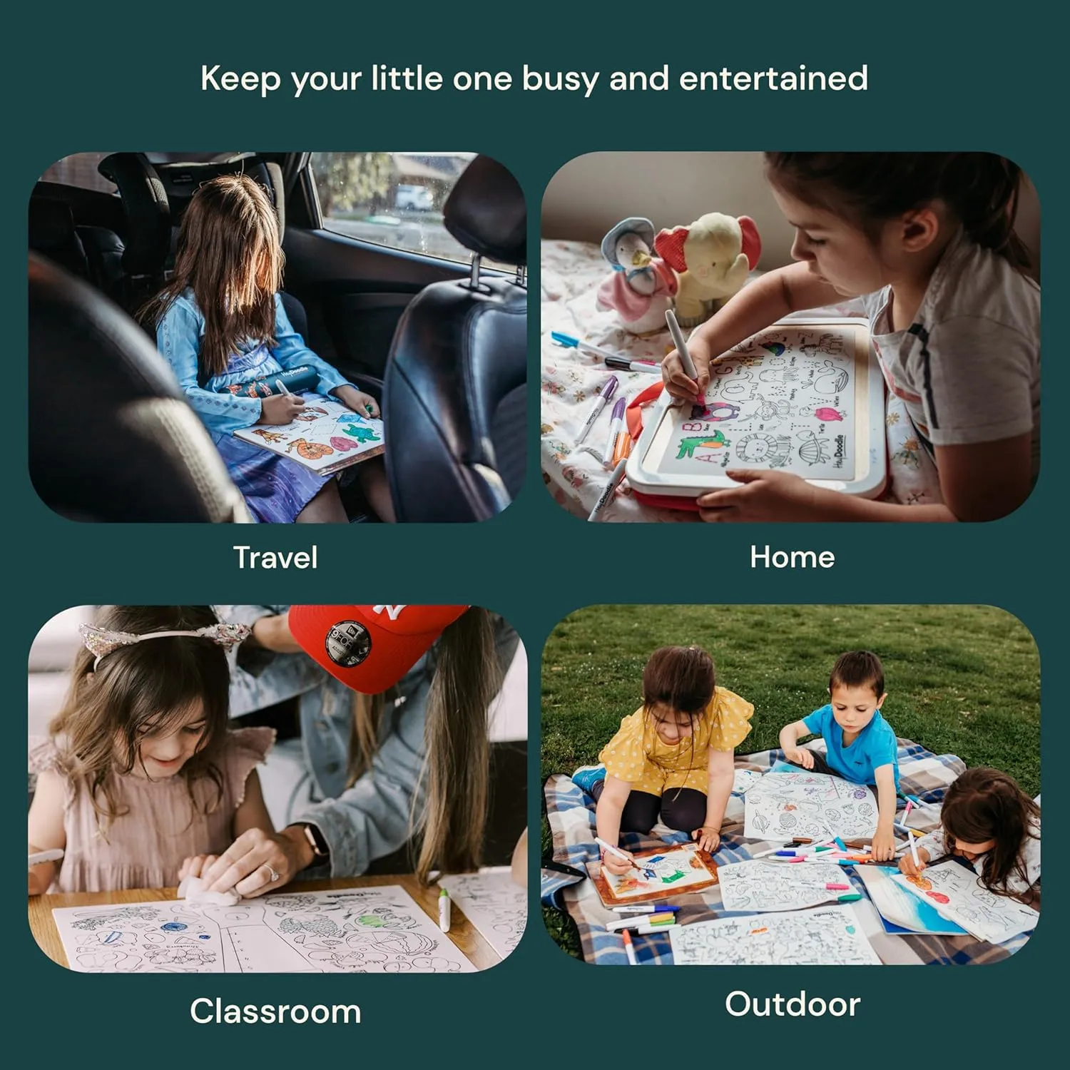 Hey Doodle Brighter Days Classic Doodle Mat – Reusable Silicone Coloring Mat for Toddlers and Kids – Educational Affirmation Activity Pad with 9 Markers – Mess-Free Travel Toy – Ages 3-7
