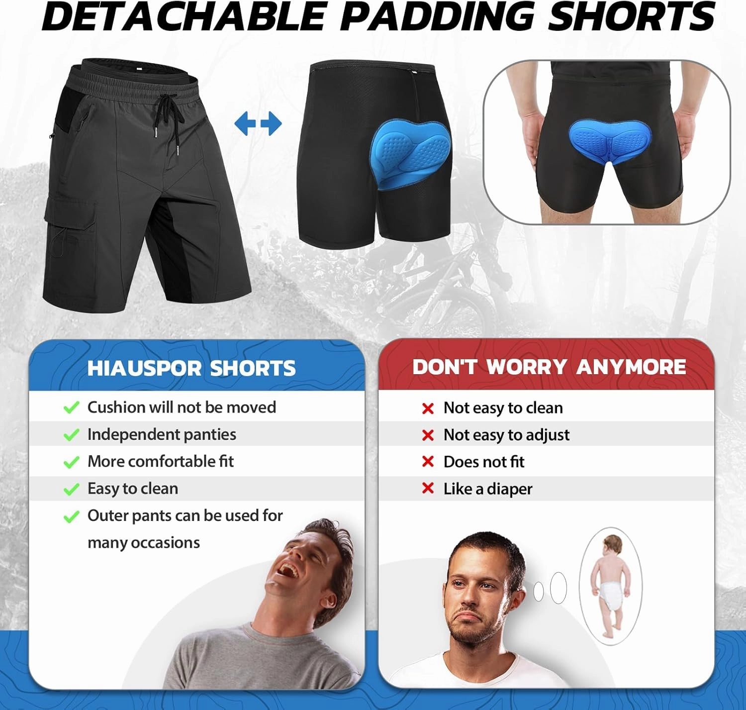Hiauspor Men's Padded Mountain Bike Shorts Loose Fit Quick Dry Cycling Shorts Biking for Men with 5 Pockets