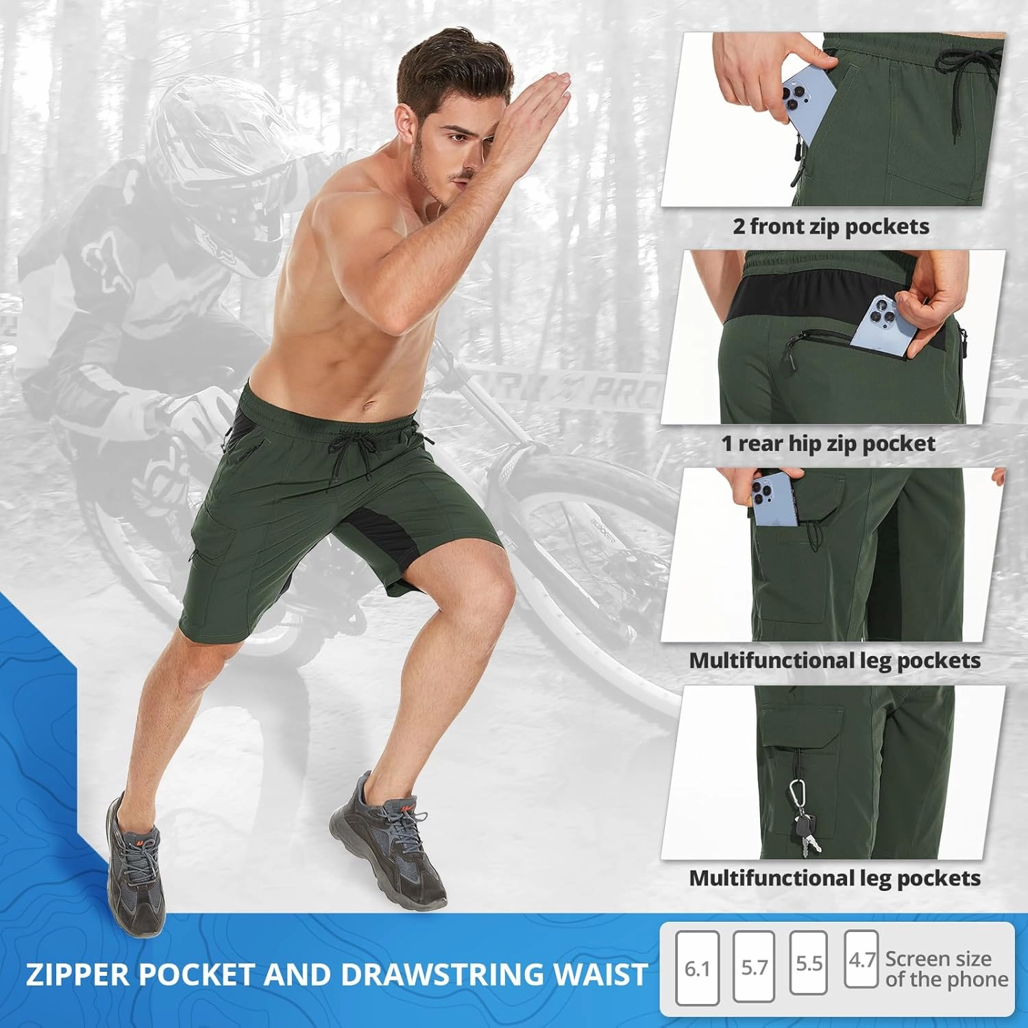 Hiauspor Men's Padded Mountain Bike Shorts Loose Fit Quick Dry Cycling Shorts Biking for Men with 5 Pockets
