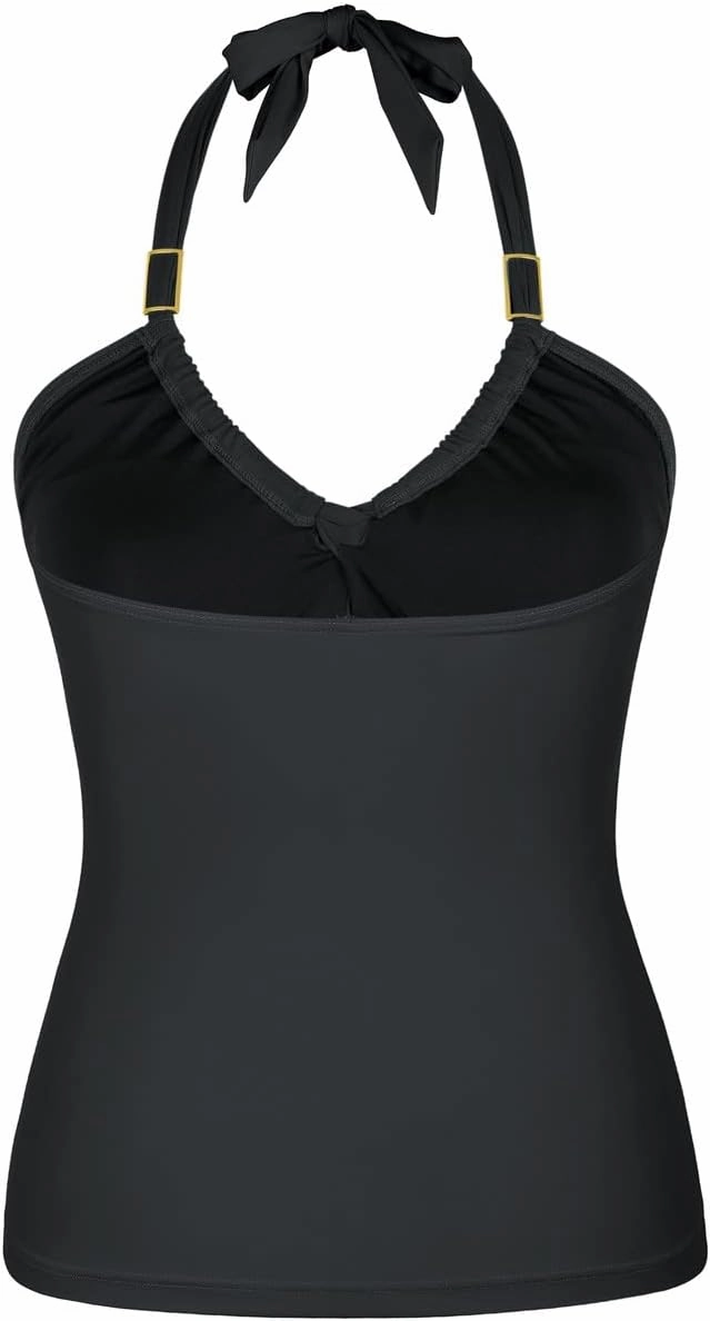 Hilor Women's Retro Halter Tankini Swimsuit Top Front Twist Swimwear Top Ruched Tummy Control Bathing Suit Tops