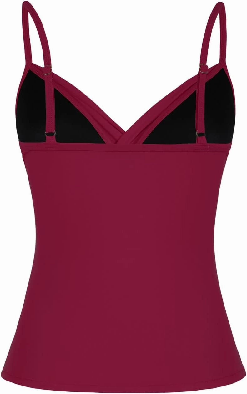 Hilor Women's Tankini Tops Ruched Swimsuits Tummy Control Swimwear Cross Wrap V Neck Bathing Suit Top Only