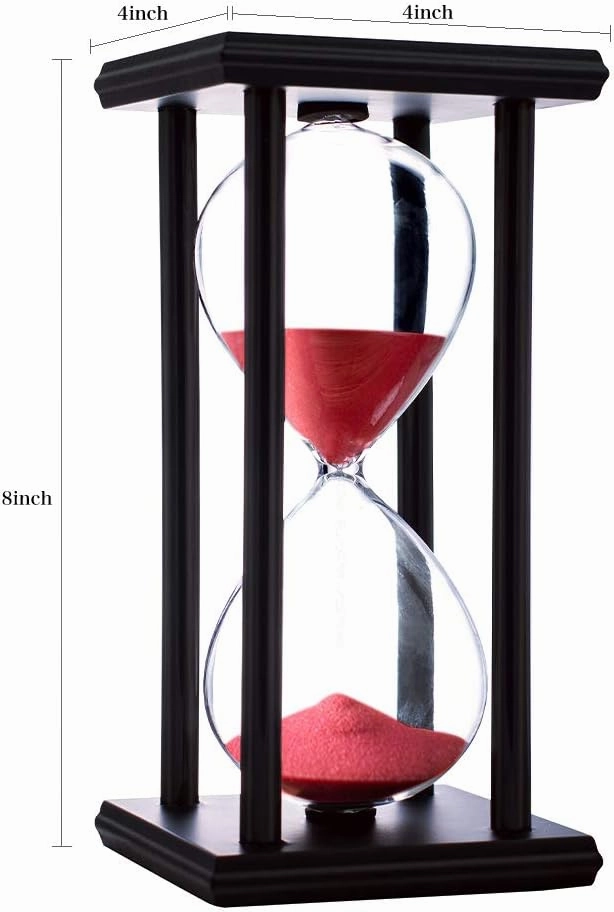 Hourglass Timer with Red Sand, 60 Minute Wooden Frame Sand Timer, Creative Handcraft Decoration