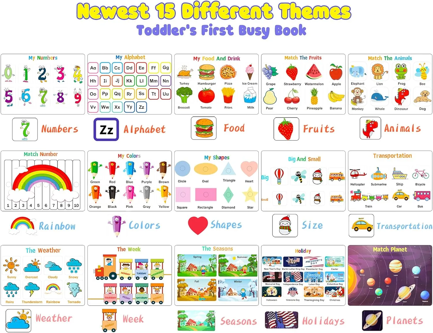 Huijing Montessori Preschool Learning Activities Busy Book - Workbook Activity Binder / Toys for Toddlers, Autism Learning Materials and Tracing Coloring Book