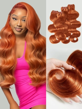 Human Hair Bundles 4 Bundles 16 18 20 22 Inch Hair Extensions Ginger Orange Body Wave Bundles Human Hair 100% Unprocessed Brazilian Virgin Hiar Quick Weave 350