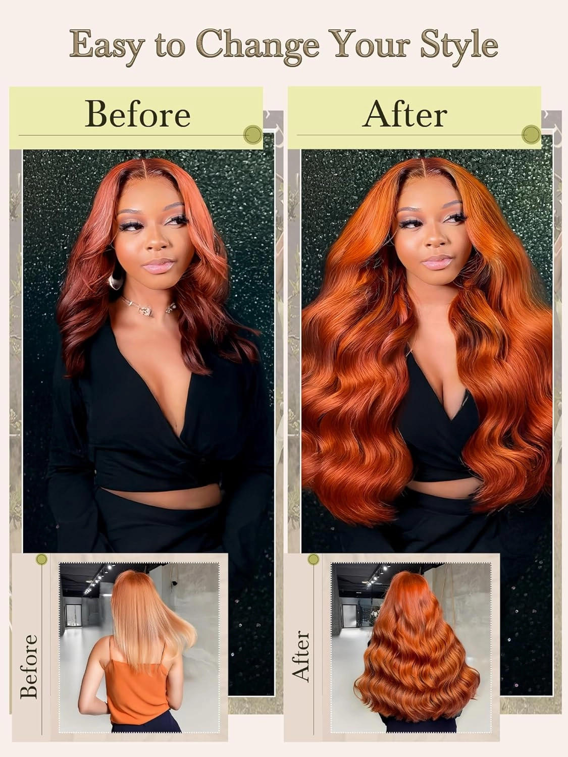 Human Hair Bundles 4 Bundles 16 18 20 22 Inch Hair Extensions Ginger Orange Body Wave Bundles Human Hair 100% Unprocessed Brazilian Virgin Hiar Quick Weave 350
