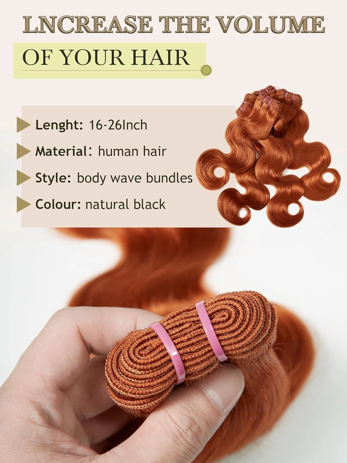 Human Hair Bundles 4 Bundles 16 18 20 22 Inch Hair Extensions Ginger Orange Body Wave Bundles Human Hair 100% Unprocessed Brazilian Virgin Hiar Quick Weave 350