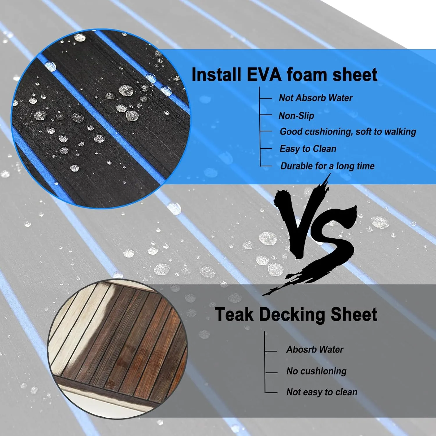 HZshark Boat Flooring EVA Foam Boat Decking Self-Adhesive 6mm Non Slip Marine Floor Teak Boat Carpet Soft Foam Decking for Boat Yacht Kayak Motorboat Golf Cart RV Ramp Golf Cart Cooler Tops