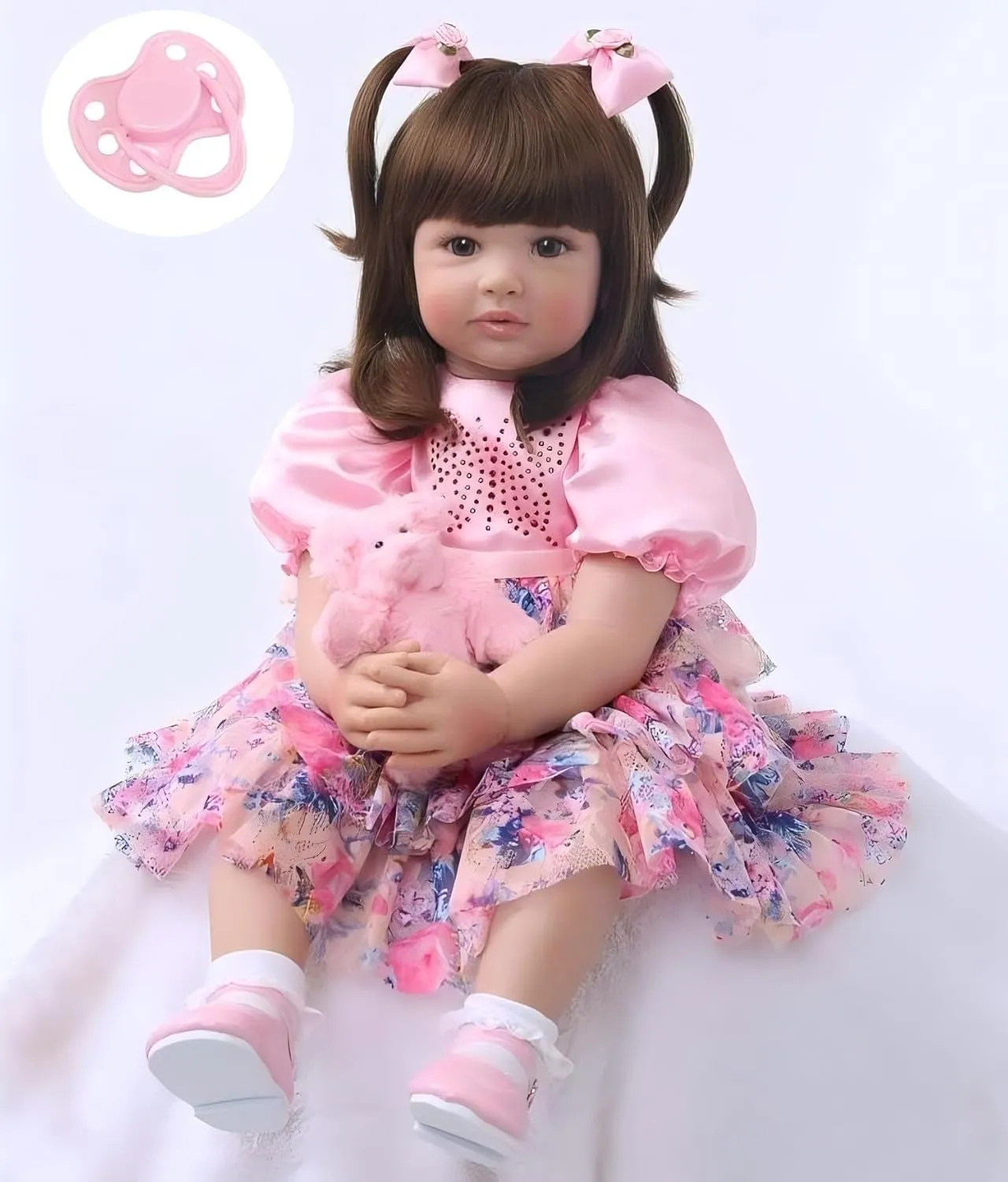 iCradle Cute 24 inch 60 CM Reborn Baby Doll Long Hair Girl Doll Soft Silicone Baby Real Life Baby Toddler Doll Toy for Ages 3  (F)