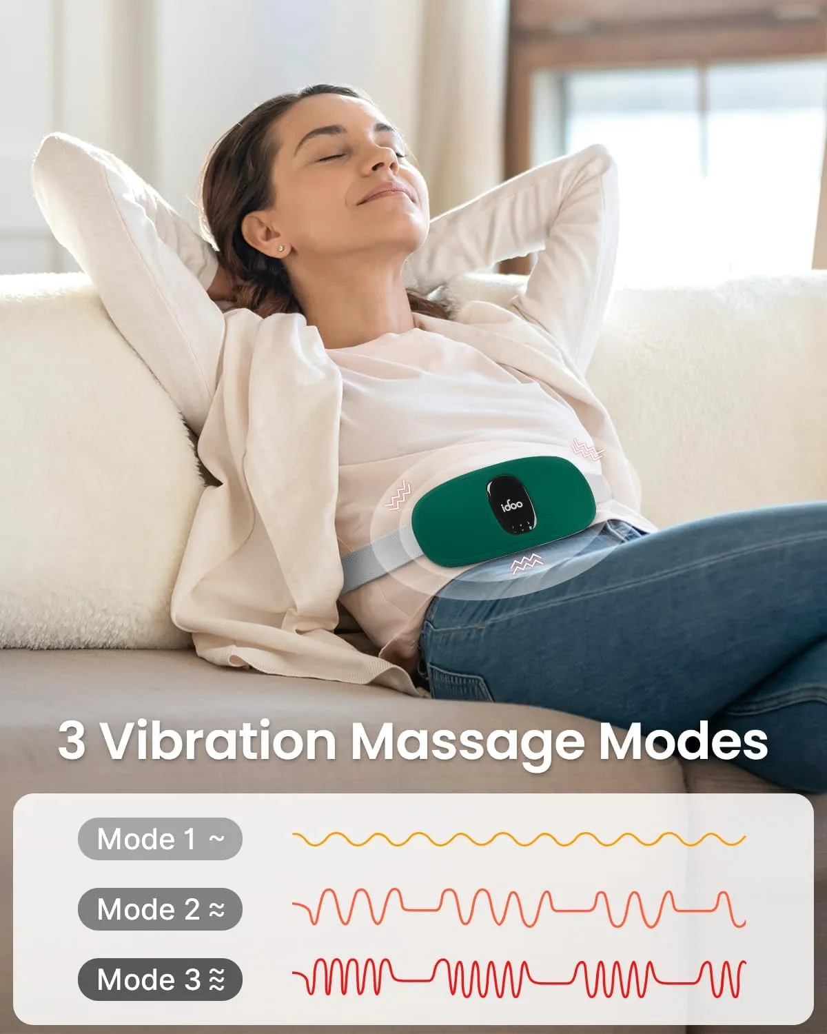 iDOO Travel Heating Pad, FSA HSA Eligible, Portable Heating Pad for Period Cramps with 3 Heat Levels and 3 Massage Modes, Menstrual Heating Pads for Women, Gifts for Girlfriend Mom Wife Women (Green)