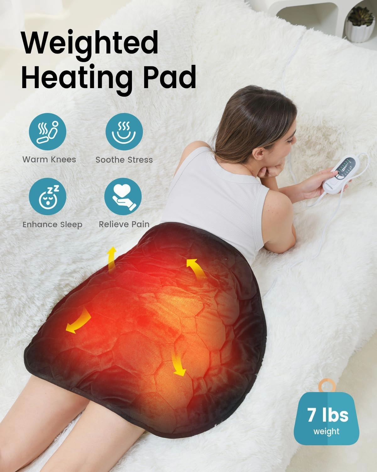 immtree Weighted Heating Pad 7lbs for Deeper Pain Relief, XXXL Size(29x24) Weighted Heating Blanket with Fast Heat Technology,Weighted Lap Heated Blanket, Weighted Heated Pad for Back and Shoulder