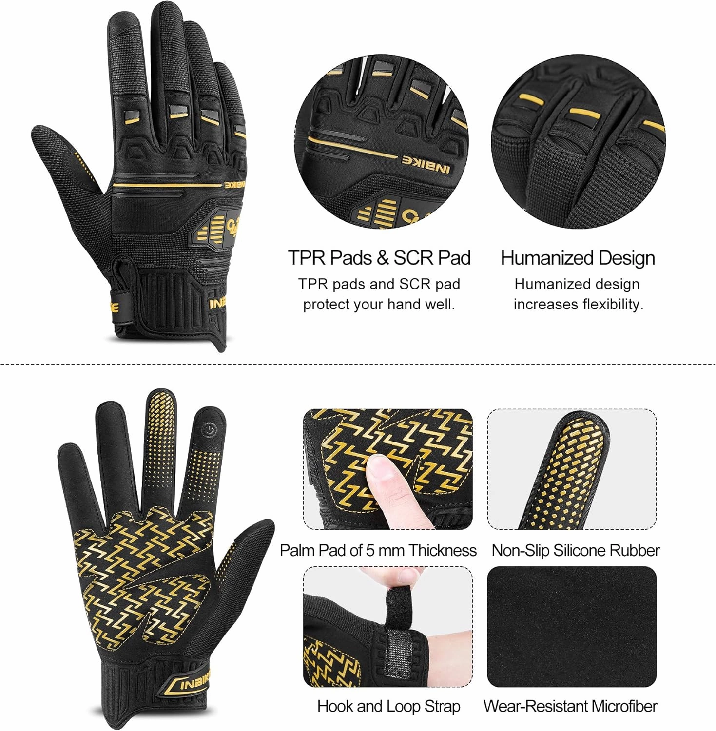 INBIKE Cycling Gloves Bike Glove Anti Slip Shock Absorbing Adjustable Breathable Padded MTB Racing Sports Gloves…