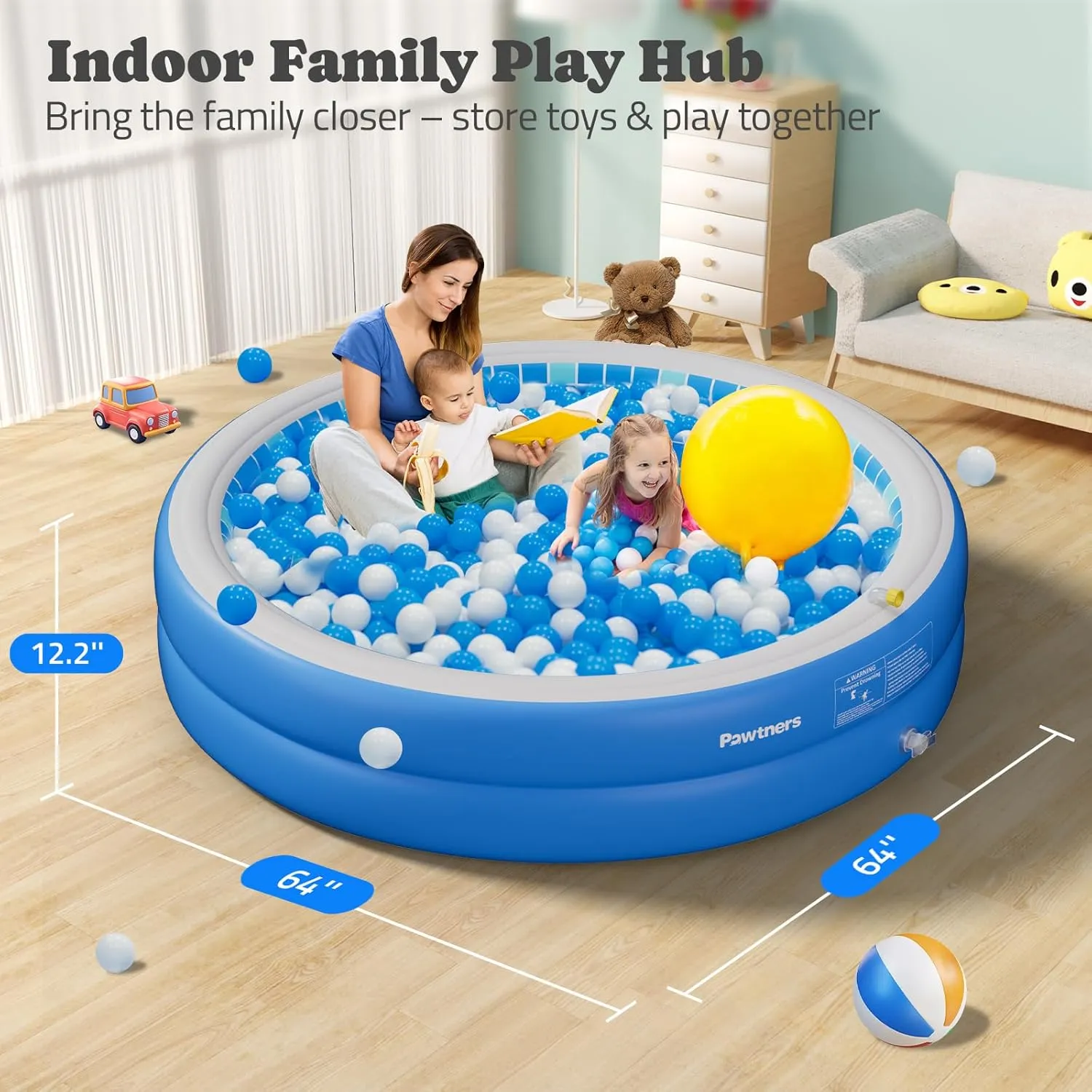 Inflatable Pool for Kid, Non-Slip Sprinkler Splash Pad for Backyard, Thickened PVC Kiddie Pool for Indoor Outdoor, Chew Proof Blow up Pond Small Swimming Pool for Toddler Dog Bathtub (Blue 64x12.2 in)