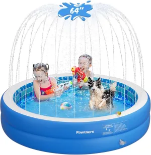 Inflatable Pool for Kid, Non-Slip Sprinkler Splash Pad for Backyard, Thickened PVC Kiddie Pool for Indoor Outdoor, Chew Proof Blow up Pond Small Swimming Pool for Toddler Dog Bathtub (Blue 64x12.2 in)