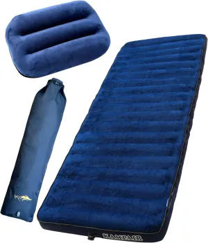 Inflatable Sleeping Pad with Camping Pillow & Pump Sack – Extra-Thick 4.75 Inch Air Mattress with Soft Cotton Top, Machine Washable, Lightweight Set for Camping & Traveling, Blue