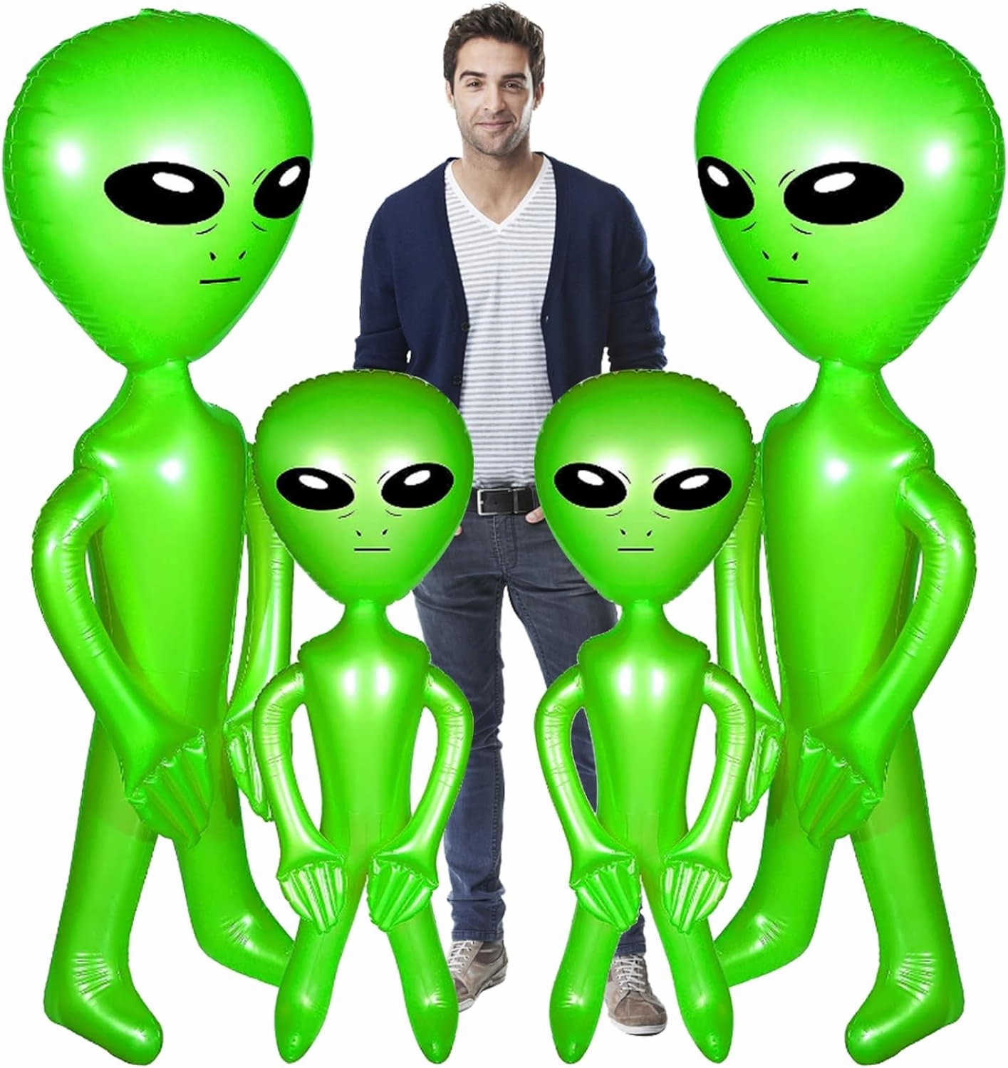 Inflatable Alien 4PCS Halloween Blow up Alien Balloons NO Leak PVC Alien Toy Funny Realistic Alien Party Decorations for Halloween Birthday Party Supplies