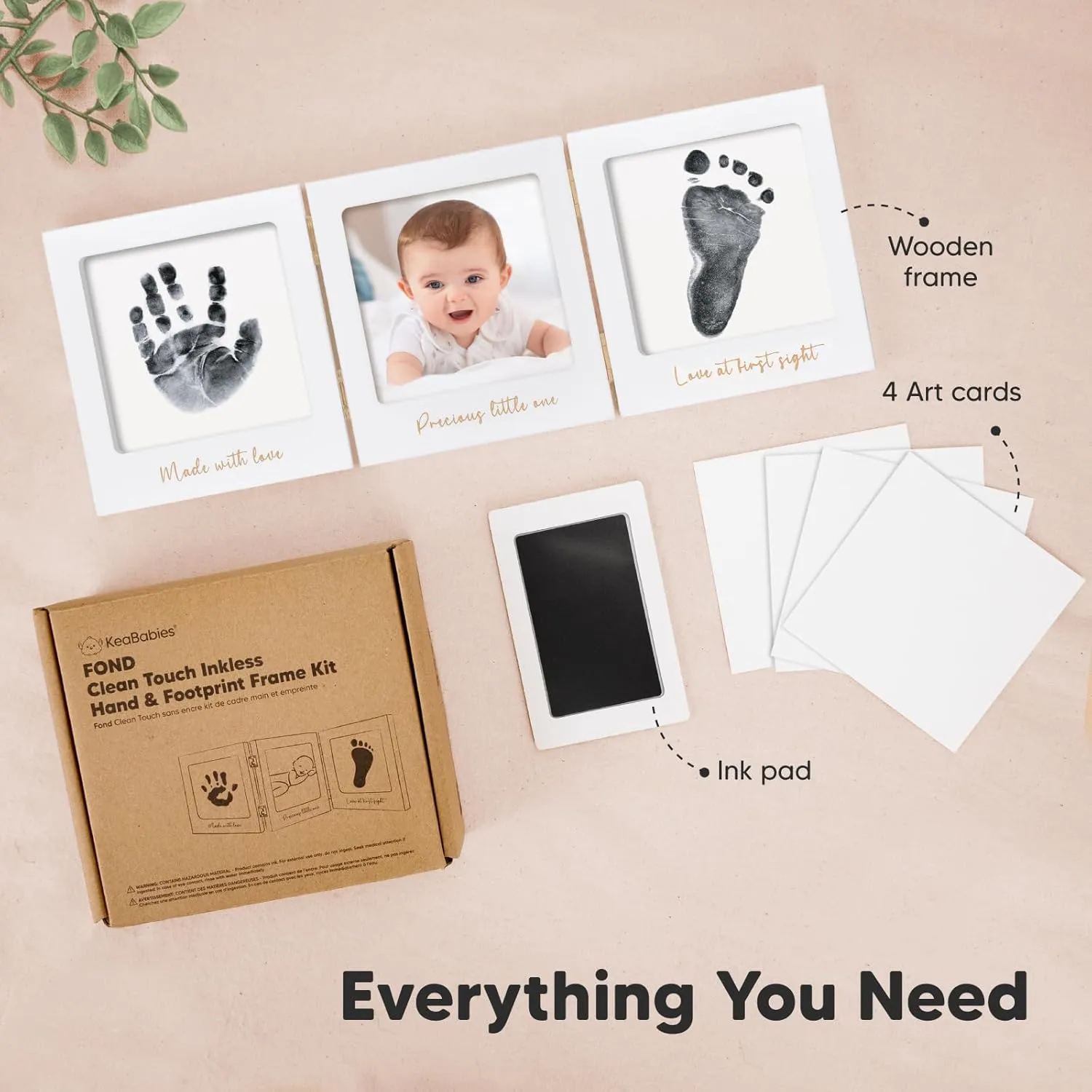 Inkless Baby Handprint and Footprint Kit for Newborn - Baby Footprint Kit, Newborn Keepsake Nursery Picture Frame, Dog Paw Print Maker, Personalized Gifts for New Mom, Mother's Day (White/Gold)