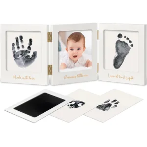Inkless Baby Handprint and Footprint Kit for Newborn - Baby Footprint Kit, Newborn Keepsake Nursery Picture Frame, Dog Paw Print Maker, Personalized Gifts for New Mom, Mother's Day (White/Gold)