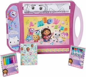 Innovative Designs Gabby’s Dollhouse Roller Art Desk Set for Kids, Travel Coloring Activity for Kids, with Crayons, Markers and Stickers