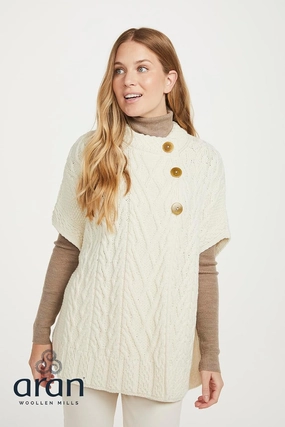 Irish 100% Super Soft Merino Wool Asymmetric Cape with Trellis for Women