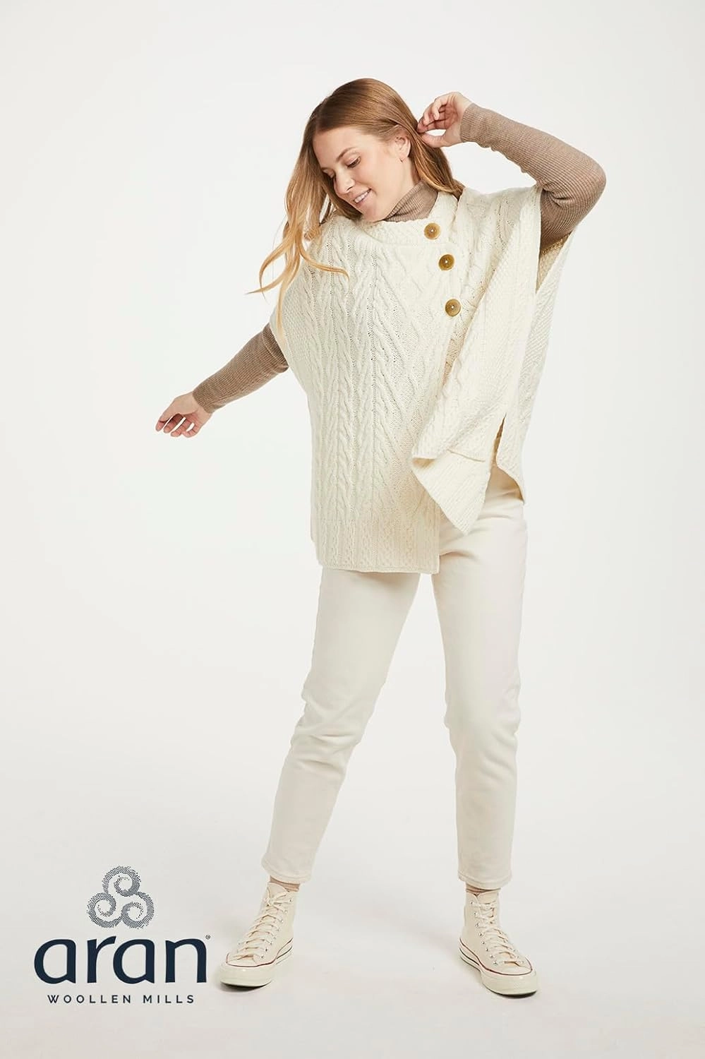 Irish 100% Super Soft Merino Wool Asymmetric Cape with Trellis for Women