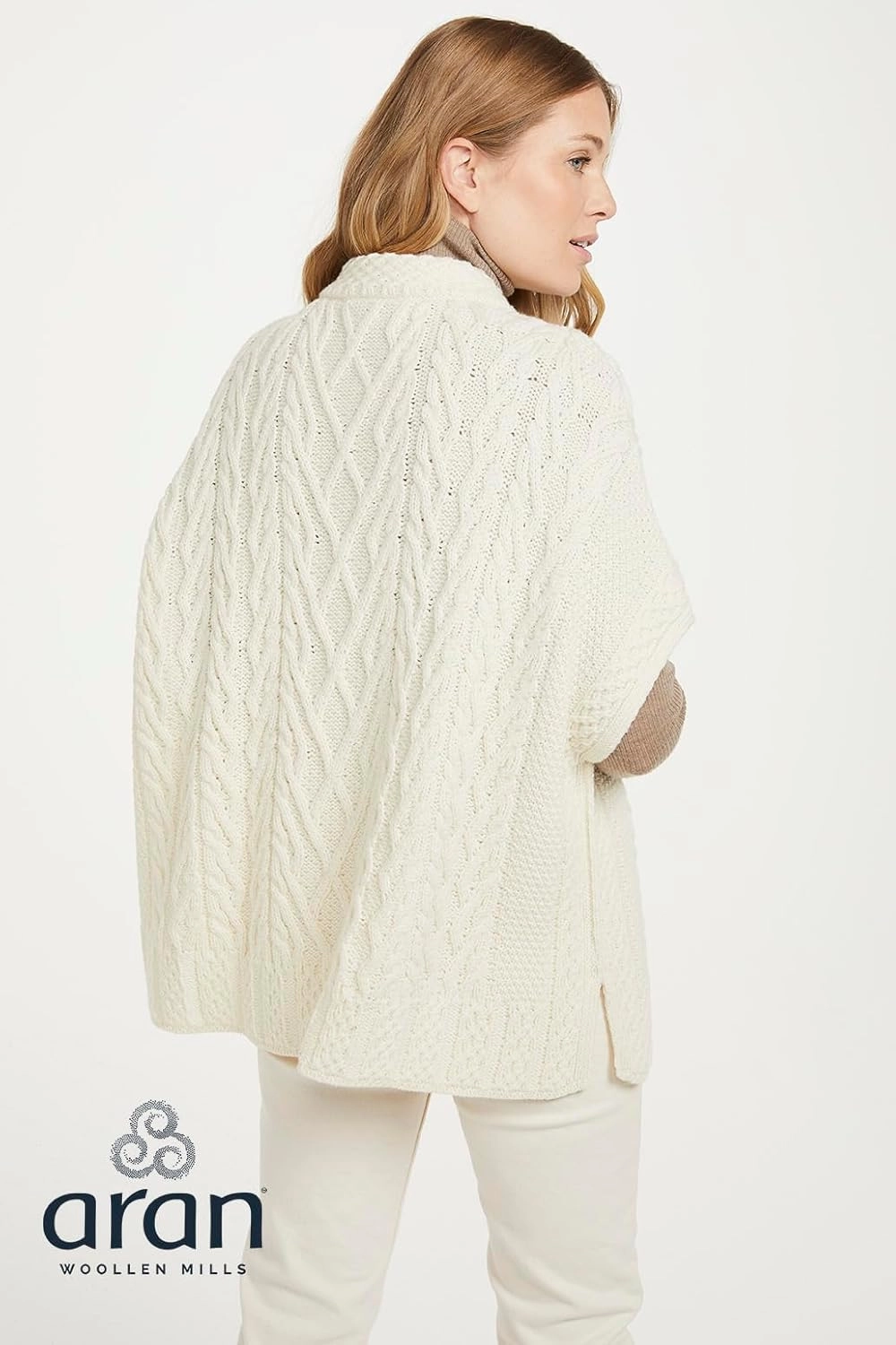 Irish 100% Super Soft Merino Wool Asymmetric Cape with Trellis for Women
