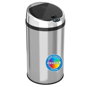 iTouchless 8 Gallon Touchless Kitchen Trash Odor Control System, Stainless Steel, Round Garbage Bin for Home or Office, Sensor Can, 08 Gallon