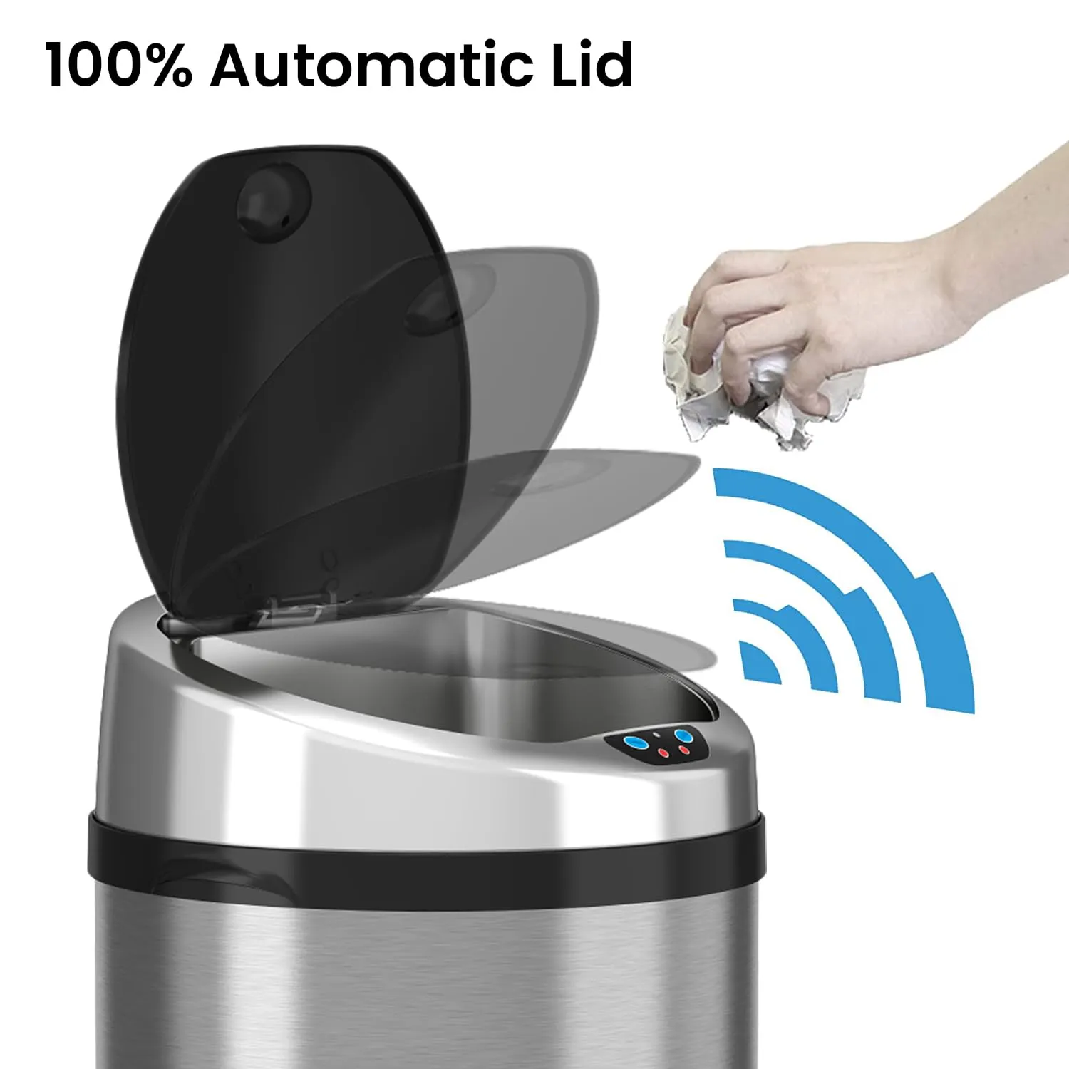 iTouchless 8 Gallon Touchless Kitchen Trash Odor Control System, Stainless Steel, Round Garbage Bin for Home or Office, Sensor Can, 08 Gallon