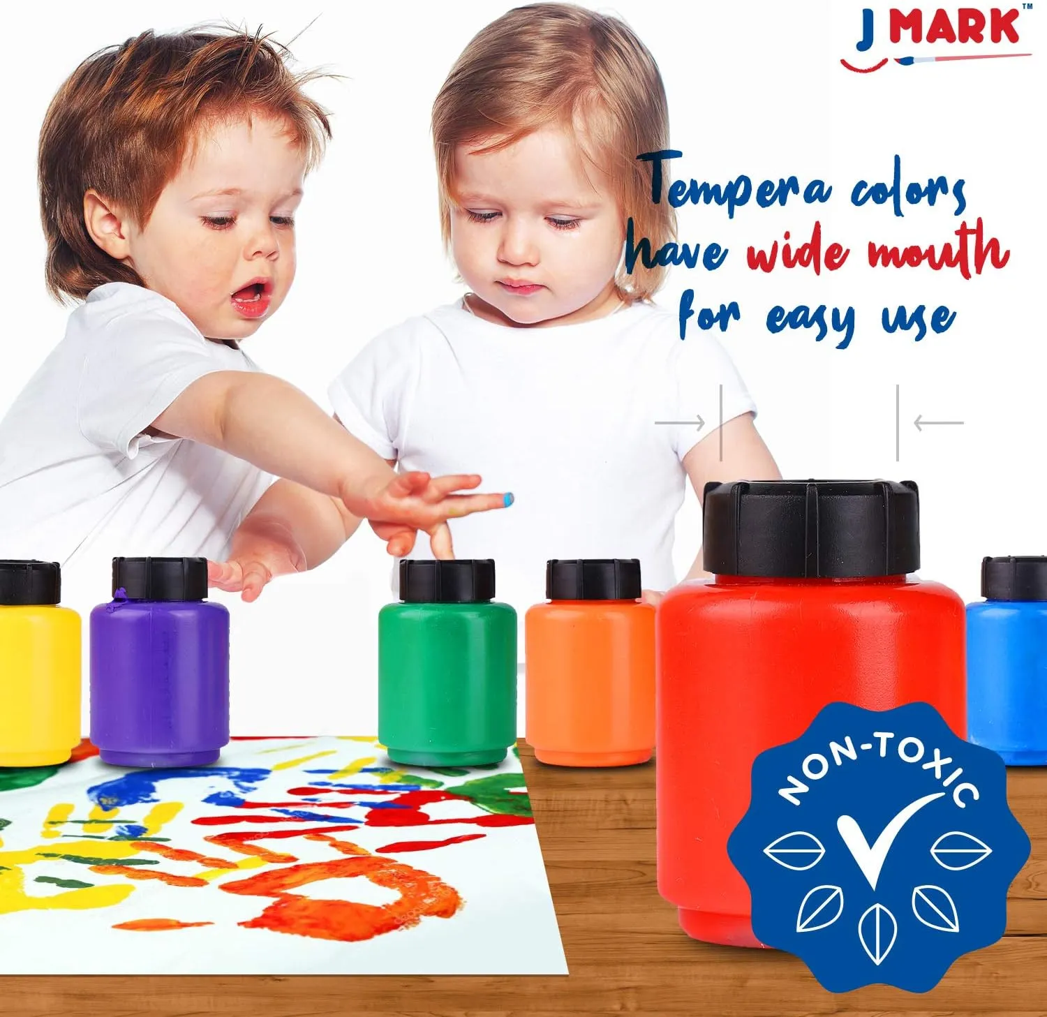 J MARK Complete Toddler Washable Finger Paint Set, Sponge Painting Tools, Large Finger Paint Pad, Tempera Finger Paints, Smock and More