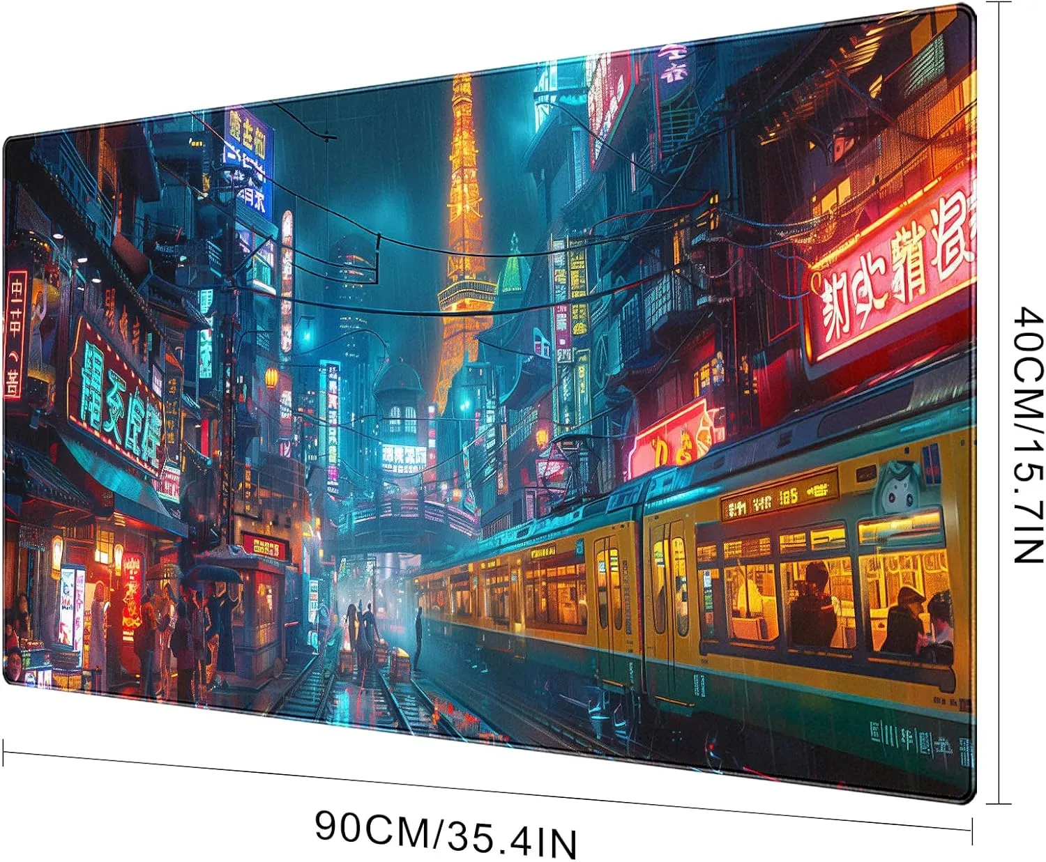 Japanese Anime Retro Street Mouse Pad, City Night Scene Anti Slip Base and Stitched Edge Mouse Pad, Suitable for Home and Study Mouse Pads 35.4 x 15.7 Inches