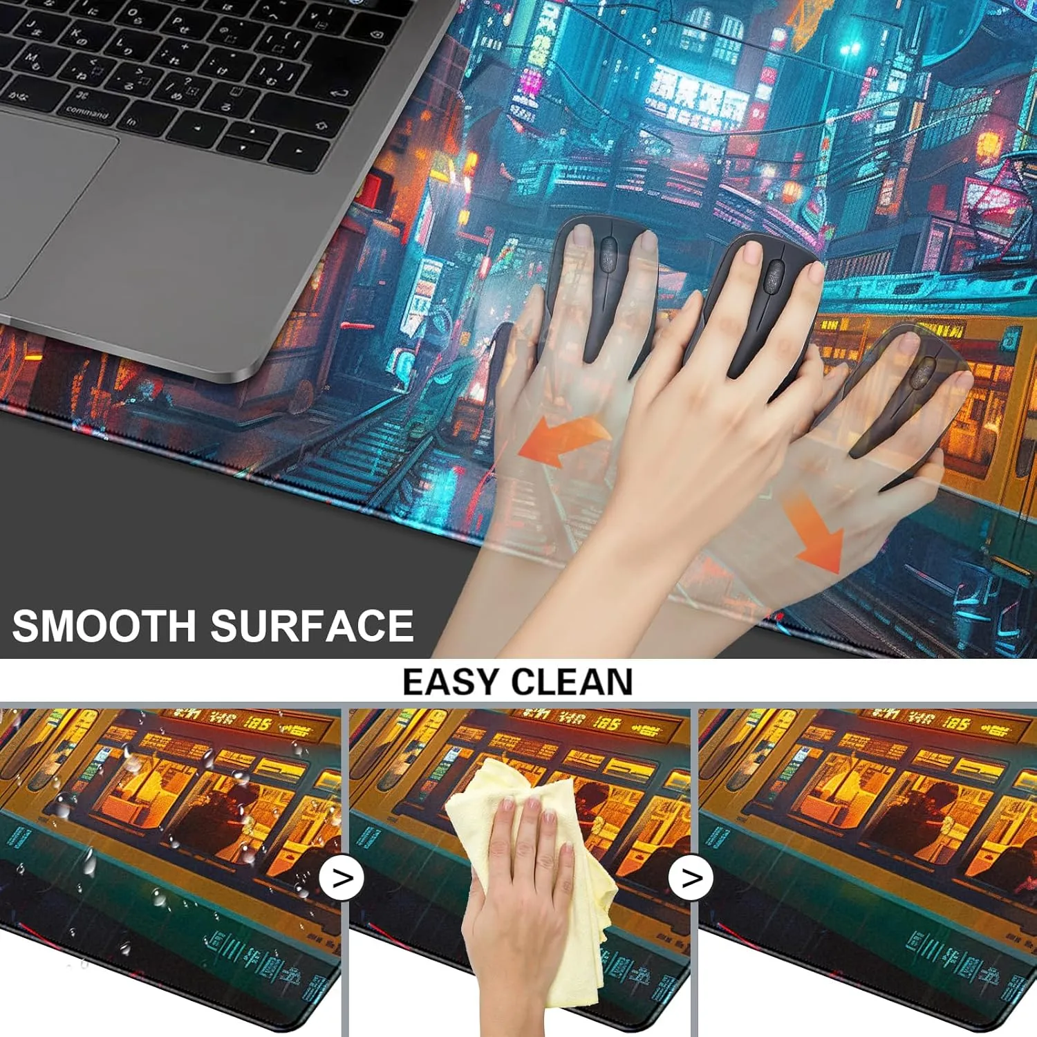 Japanese Anime Retro Street Mouse Pad, City Night Scene Anti Slip Base and Stitched Edge Mouse Pad, Suitable for Home and Study Mouse Pads 35.4 x 15.7 Inches
