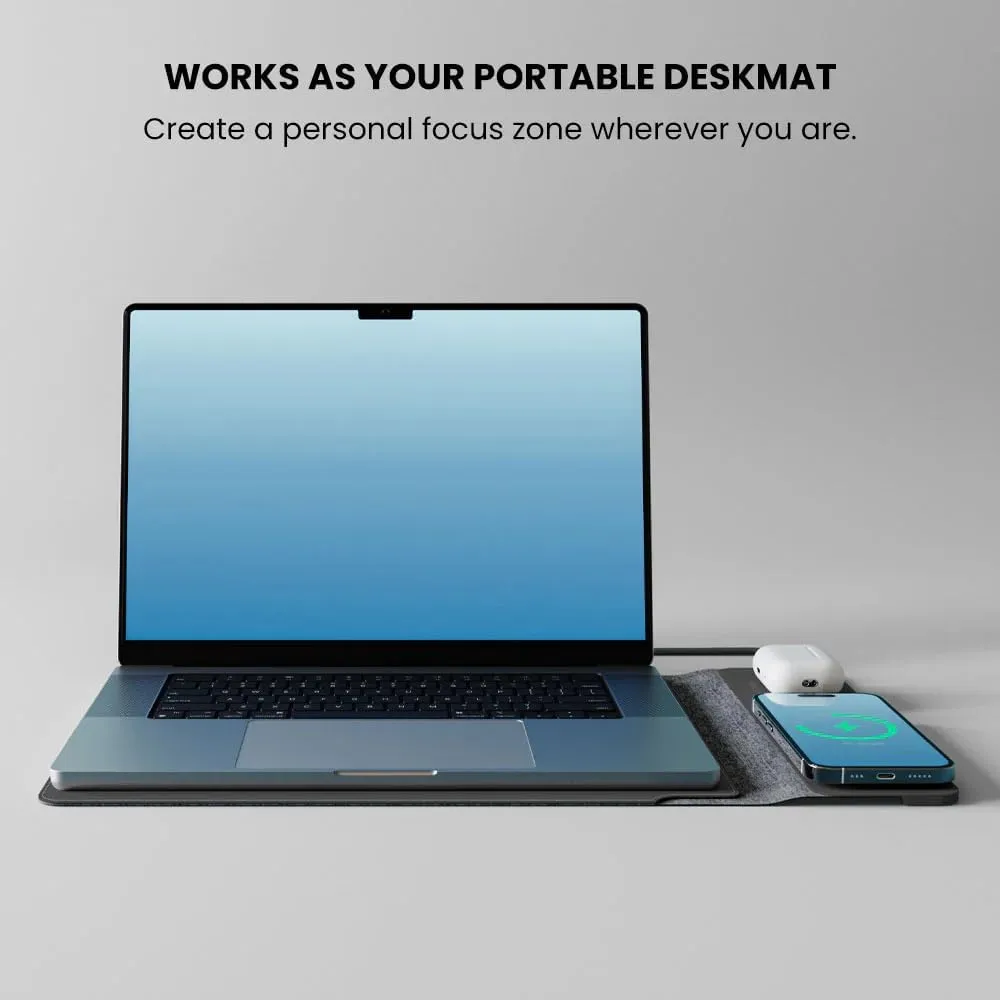 Jenoss 4 in 1 Wireless Sleeve 13"-14", Desktop Charging Mat for Laptop, Multipurpose Sleeve Plus Mousepa, Travel Laptop Case, Phone and Earbuds Charging Pad, Desk Pad (Black)