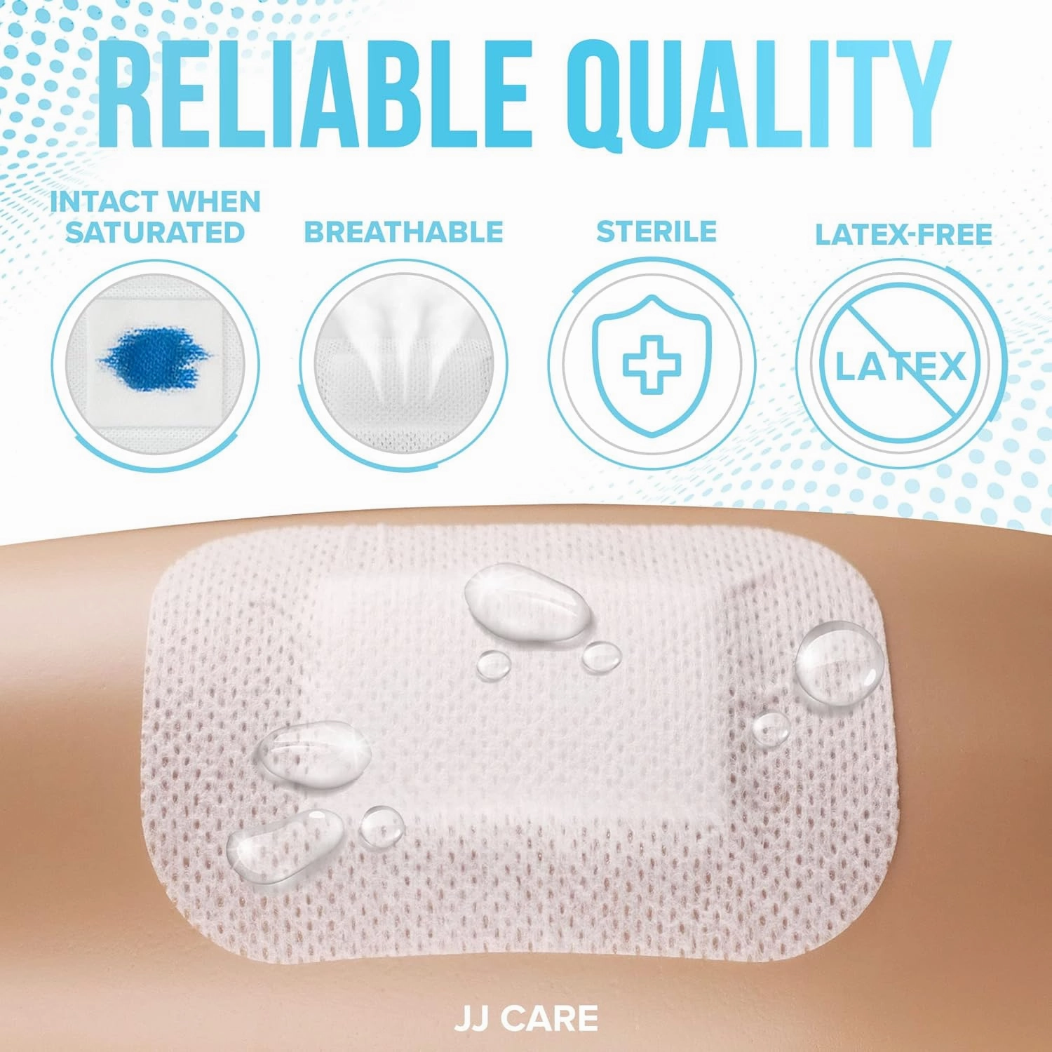 JJ CARE Waterproof Adhesive Island Dressing [Pack of 100], 3" x 4" Sterile Bordered Gauze, Breathable Island Wound Dressing, Individually Wrapped Adhesive Gauze Bandages with Non-Stick Central Pad
