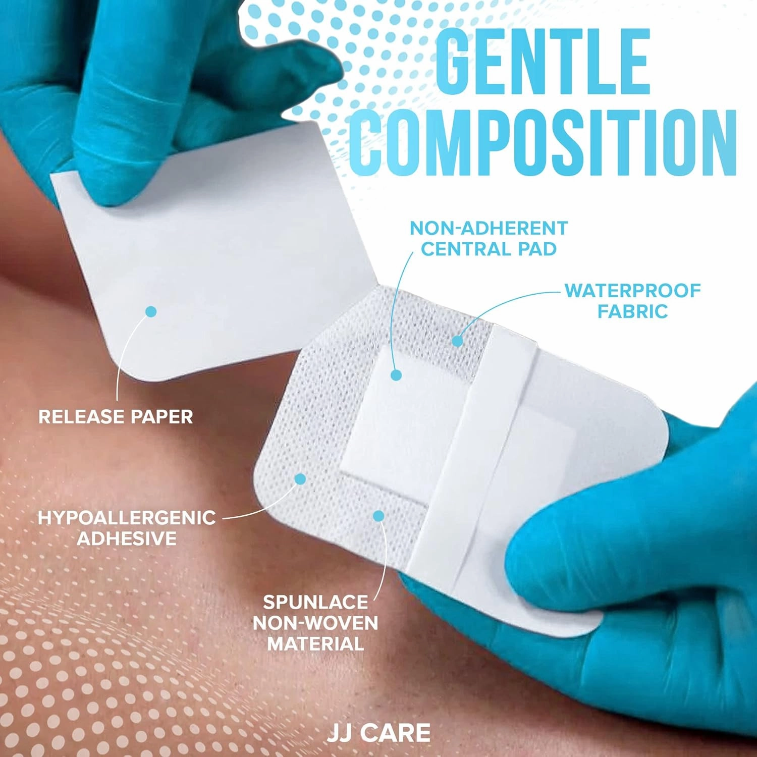 JJ CARE Waterproof Adhesive Island Dressing [Pack of 100], 3" x 4" Sterile Bordered Gauze, Breathable Island Wound Dressing, Individually Wrapped Adhesive Gauze Bandages with Non-Stick Central Pad