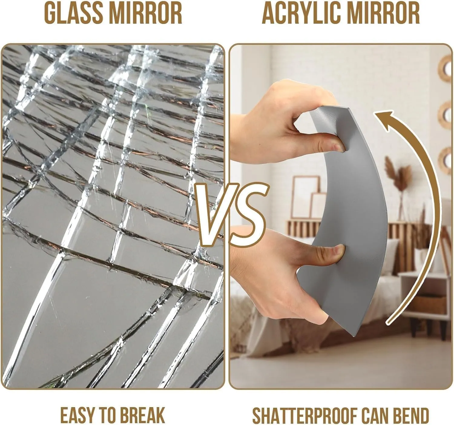 JUNEBRUSHS 18Pack Self Adhesive Acrylic Mirrors, 8 x 8 Inch Mirror Tiles Decor,Frameless Over Door Mirrors Sheets Wall Stickers for Wall Mounted Make Up Gym Dressing