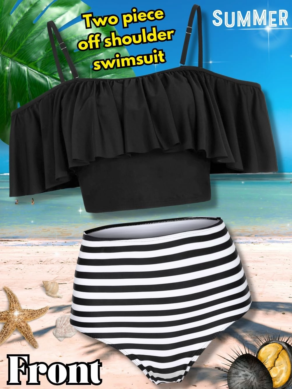 Kaei&Shi High Waisted Flounce Bikini Set,Tummy Control Swimsuits for Women,Off Shoulder