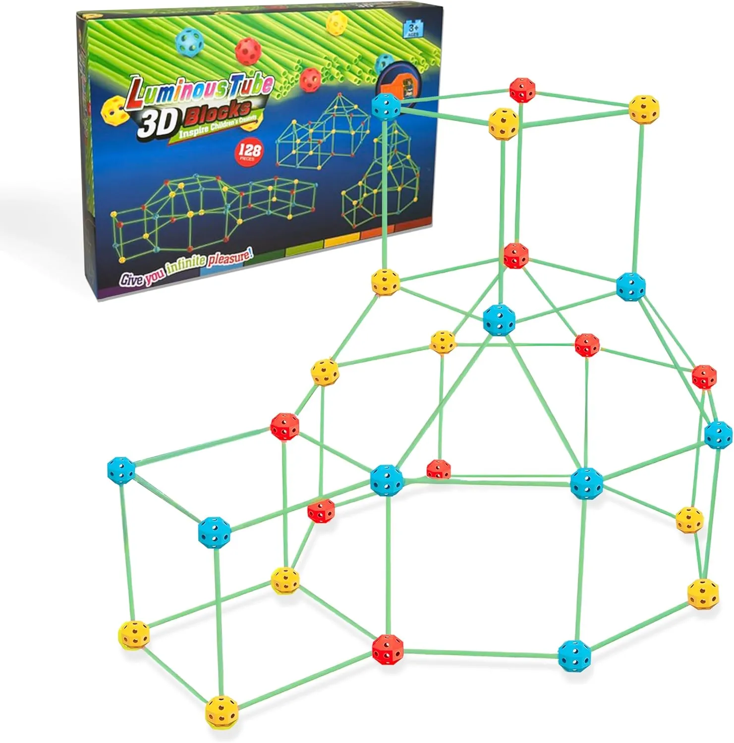 Kids Fort Building Kit for 4 5 6 7 8 9 10 11 12 Years Old Boys and Girls STEM DIY Educational Construction Toys with Glow-in-The-Dark Connectors Indoor Outdoor Play Perfect for Couch Fort Fun