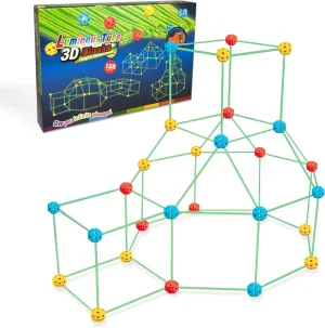 Kids Fort Building Kit for 4 5 6 7 8 9 10 11 12 Years Old Boys and Girls STEM DIY Educational Construction Toys with Glow-in-The-Dark Connectors Indoor Outdoor Play Perfect for Couch Fort Fun