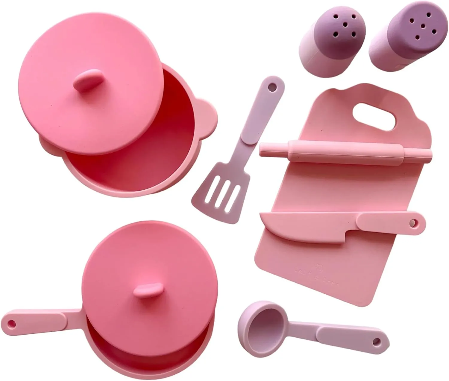 Kids Kitchen Silicone Pretend Toys - 9 PC Pink Play Kitchen Accessory Set - Food Grade Kids Cookware - Pretend Play Set