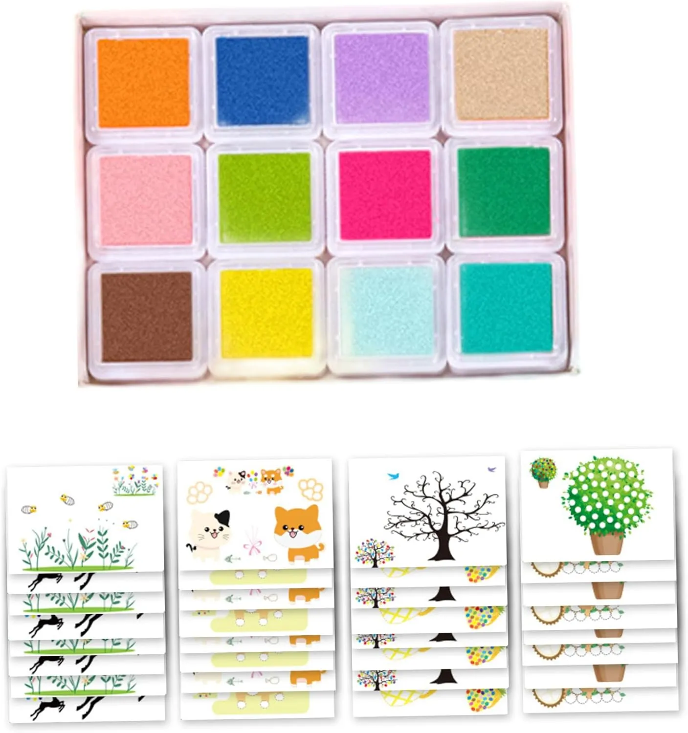 Kids Painting Kit, Funny Finger Paint Kit with 12 Colors Ink Pad & 32 Drawing Card, Colourful Kids Art Supplies for Craft Art Card Making